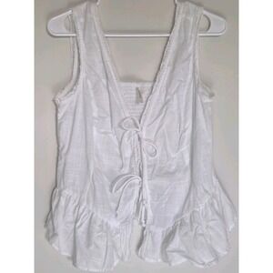 Moon Orchid White Cotton Tie Front Peplum Tank Top Large Boho Coquette Fairycore